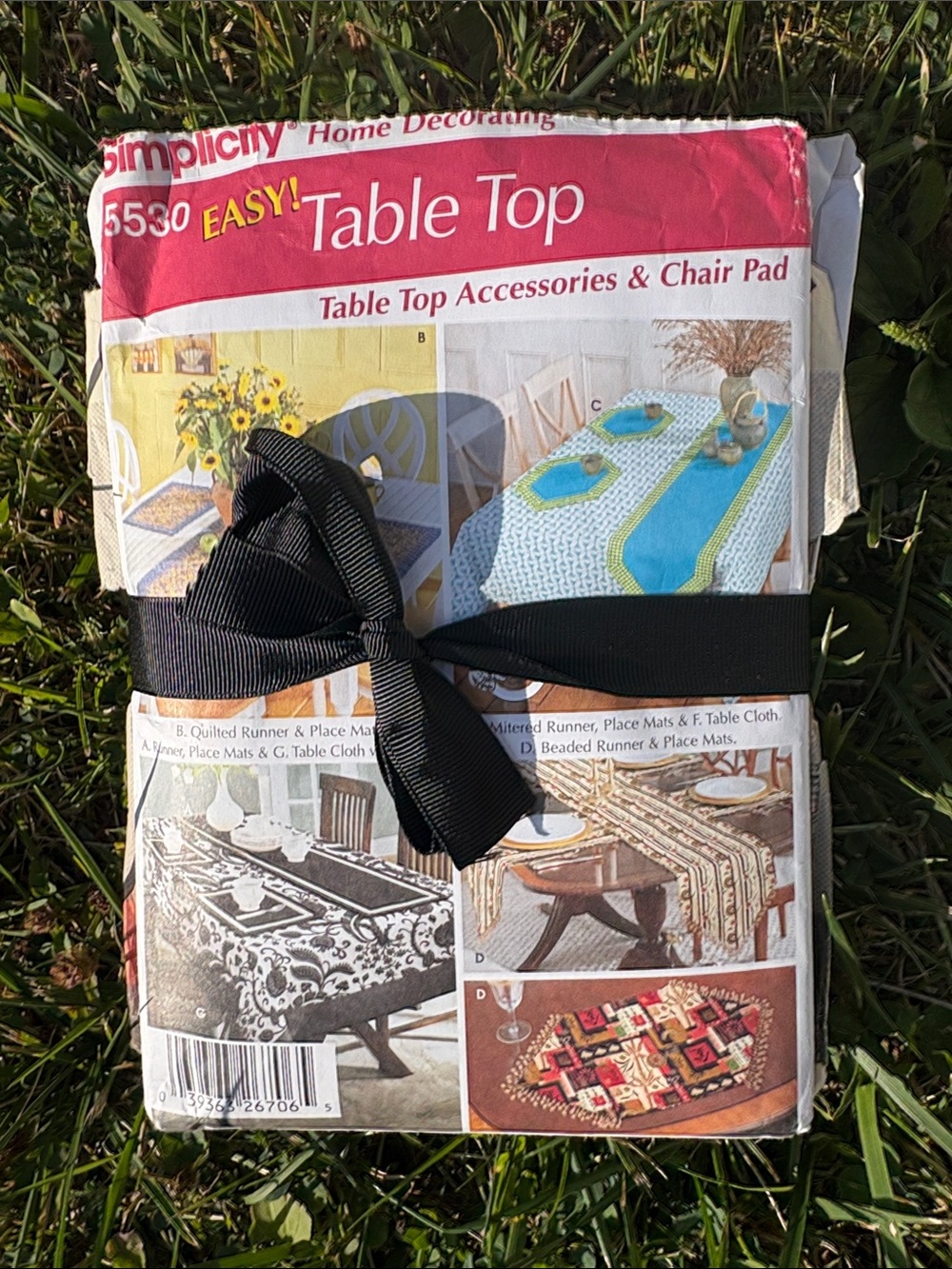 Simplicity Table Top Sewing Pattern with Black Ribbon and Pink Header